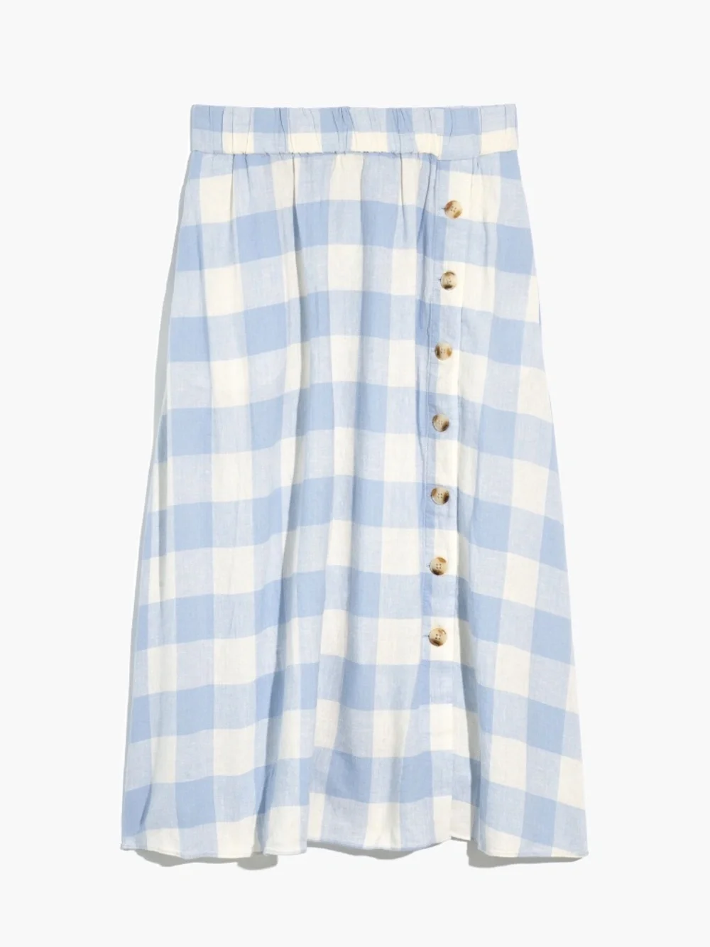 Linen-Blend Side-Button Midi Skirt | Gingham Check - Picture 2 of 4